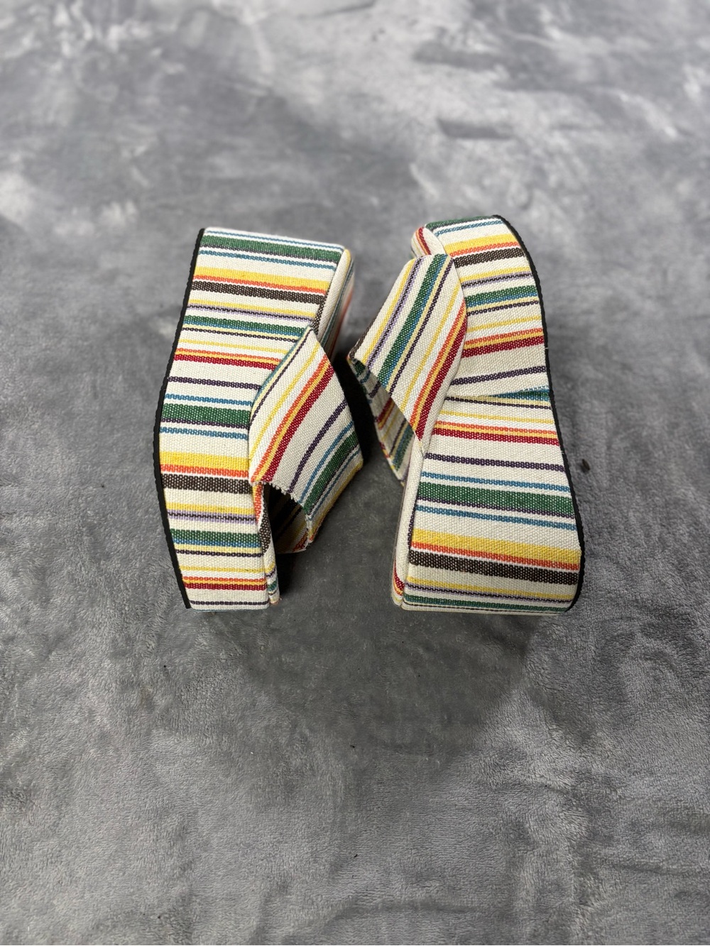 Womens Striped Multicolor Platform Wedge Sandals